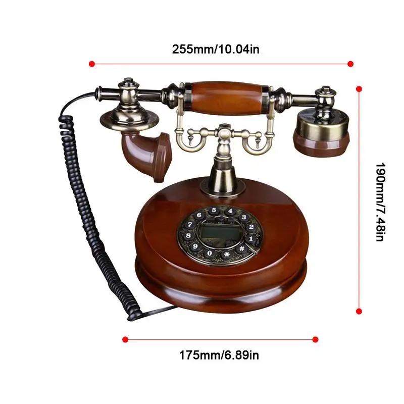 Rotary Landline Telephone Wood Classic Rotary Dial Phone Landline, Redial, Old Fashioned Corded Desk Phone For Home And Office