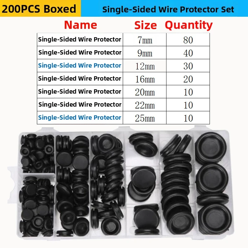 Grommet Set Rubber Black White Waterproof Flame Retardant Wire Protector for Cable Management 1.6 2.4cm 200pcs