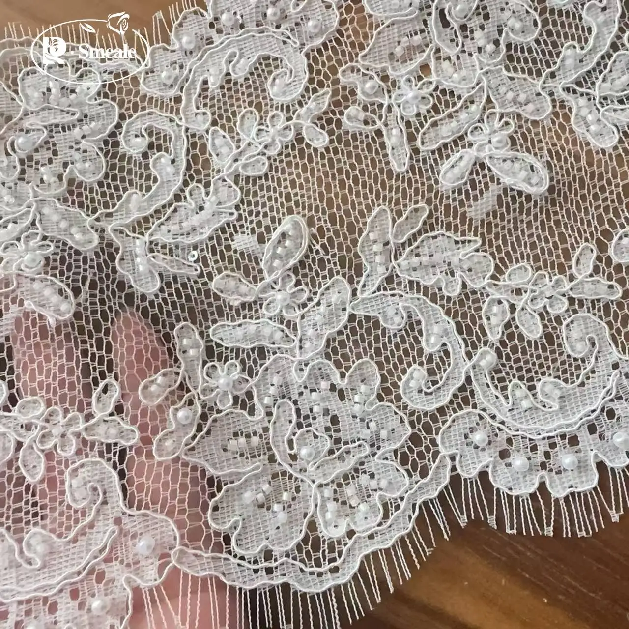1,5 Meter/Stück. Seilstickerei, weiße, genähte Perlenspitze, Spitzenkopfschleier, Hochzeitskleid, dekorative Accessoires, handgemachte Spitze zum Selbermachen – Detail 3