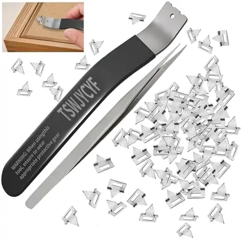 

TSWJYCYF Glazing Points Kit with Driver, 100 Pcs Points & Tweezers for Picture Framing (Black)