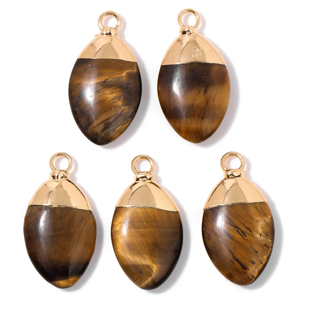 2PCS Gold Color Metal Wrapping Natural Yellow Tiger Eye Stone Pendants Heart Water Drop Shape Charms For Jewelry Making