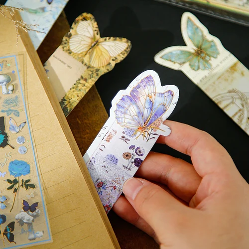 Imagen 2 del producto Marcapáginas de flores y mariposas de dibujos animados, páginas de lectura, marcado de libros, cuaderno, tarjeta de marcado, papelería para estudiantes, regalos escolares, 11 Uds.