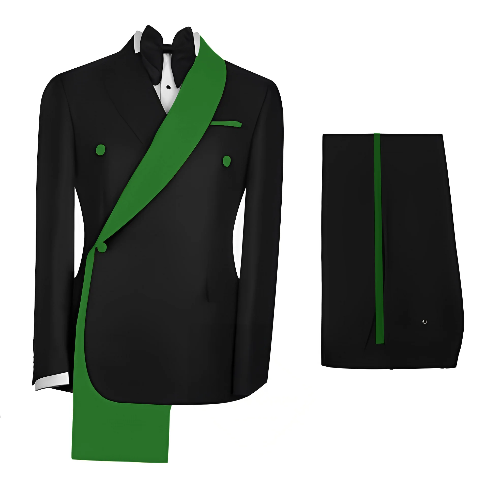 Fashionable Men's Suit 2 Piece Set Black Jacket With Gold Collar Wedding Groom Tuxedo Classic Men's Tailored Blazer Pants