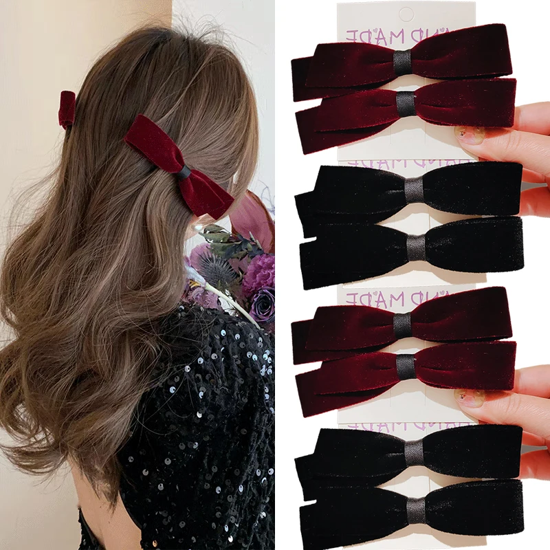 Velvet Bow Hair Clip French Vintage Black Red Bowknot Hairside Elegant Women\'s Small Hairpin For Girl Barrettes Fashion Headwear