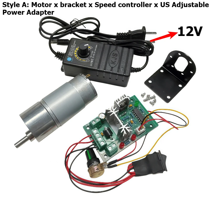 37GB555 DC miniature reducer motor 12V 24V adjustable speed motor with speed controller and adjustable power supply