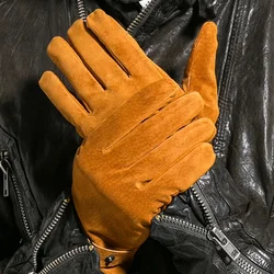 GOURS Winter Real Leather Gloves Men Black Genuine Suede Pigskin Gloves Thin Lined Warm Soft Fashion Buttons Driving New GSM001