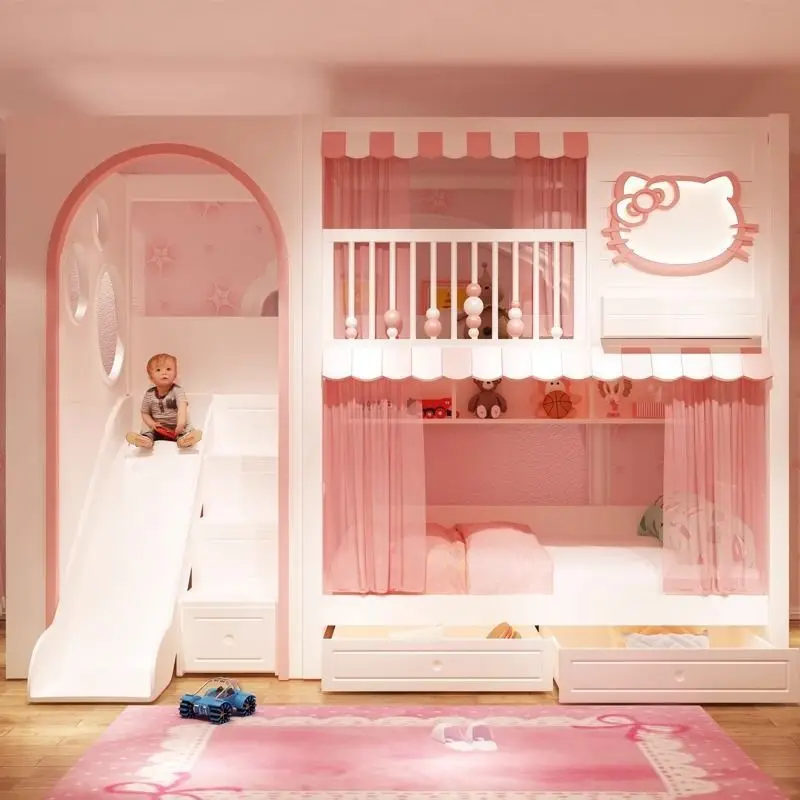 All solid wood two-layer children's bunk beds, bunk beds, bunk beds, high and low child and mother beds