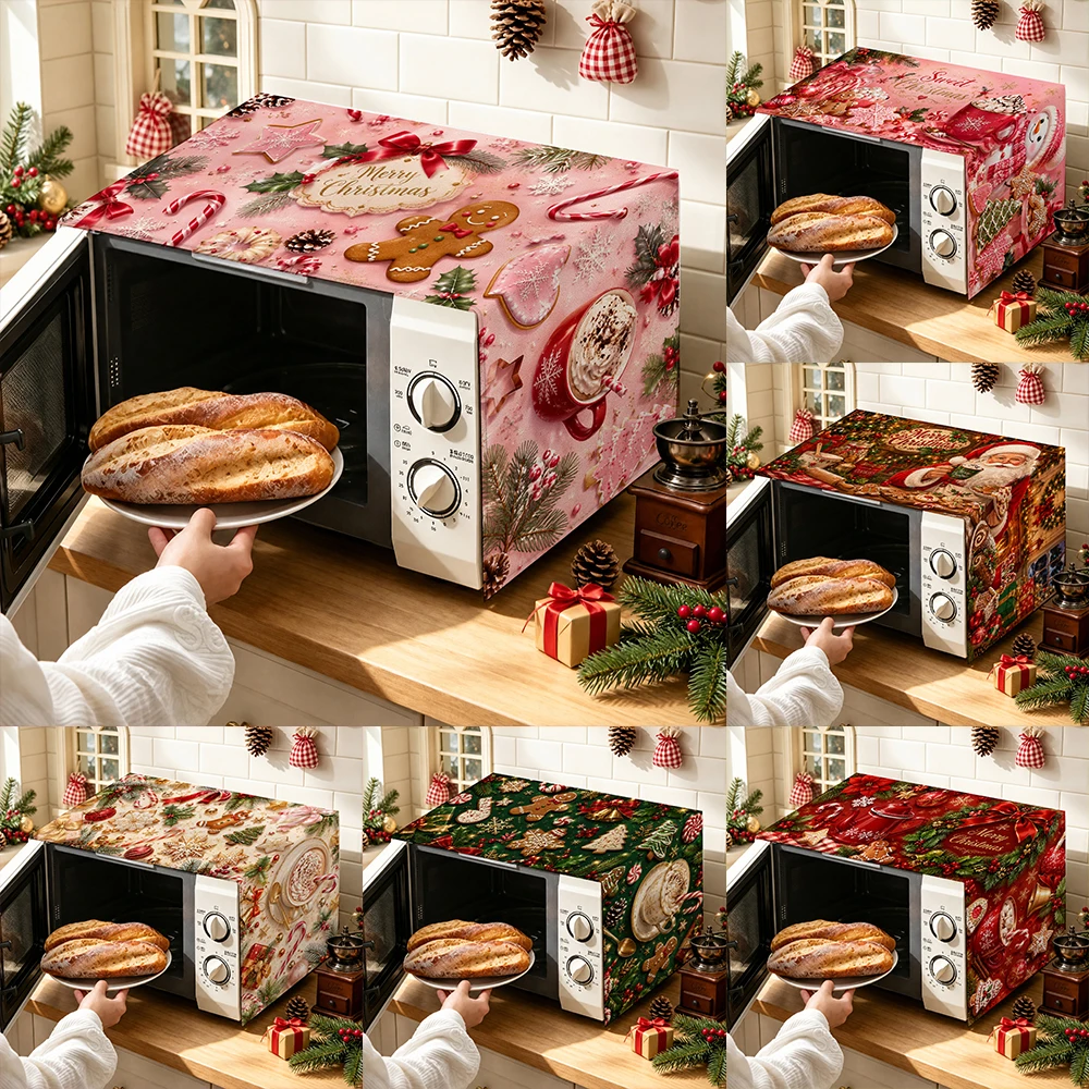 1pc Christmas Microwave Oven Cover, Festive Holiday Kitchen Decor Protector for Countertop Appliances