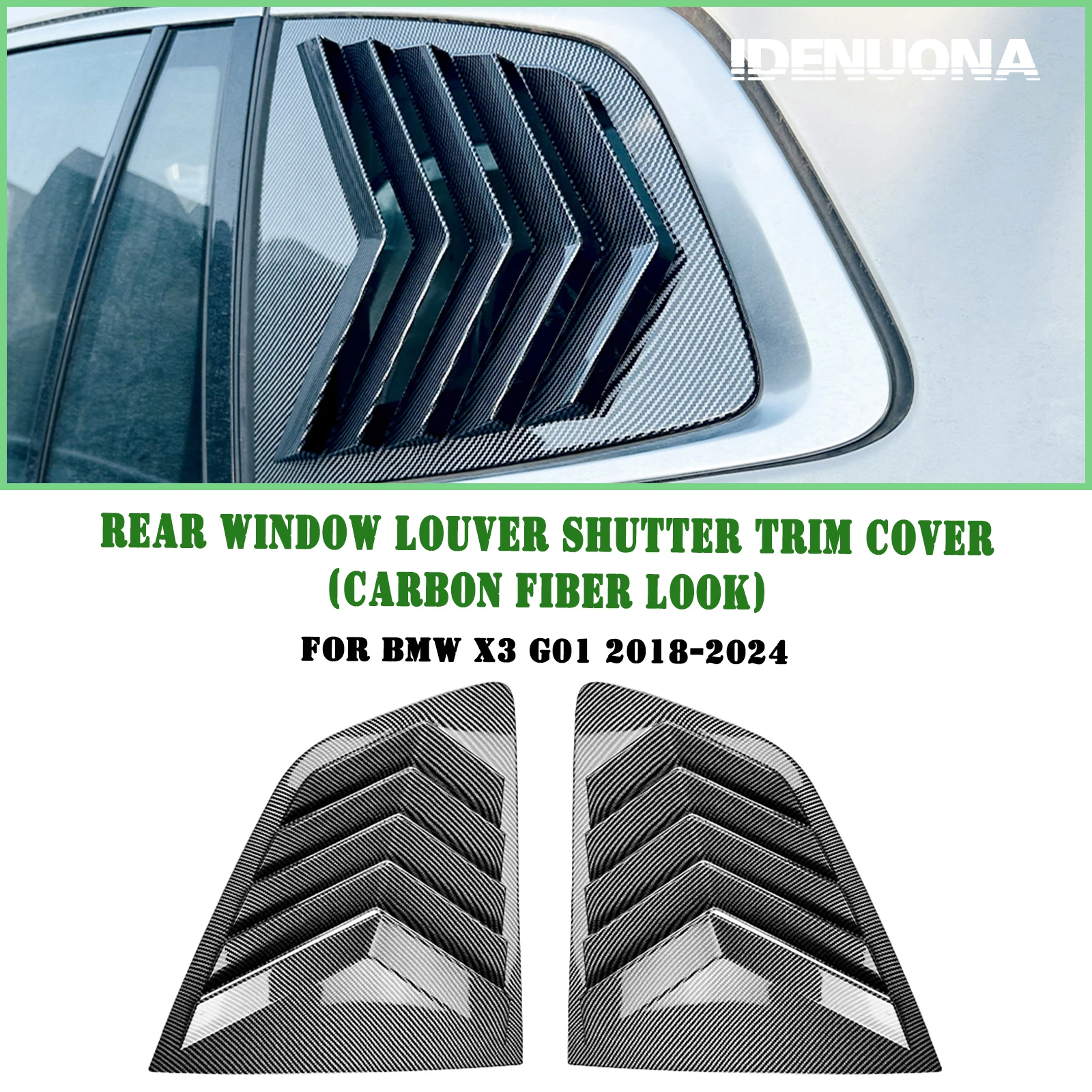 

Pop For BMW X3 G01 2018-2024 Rear Window Side Louver Shutter Trim Cover Carbon Fiber Look/Gloss Black Tail Windshield Shield Bli