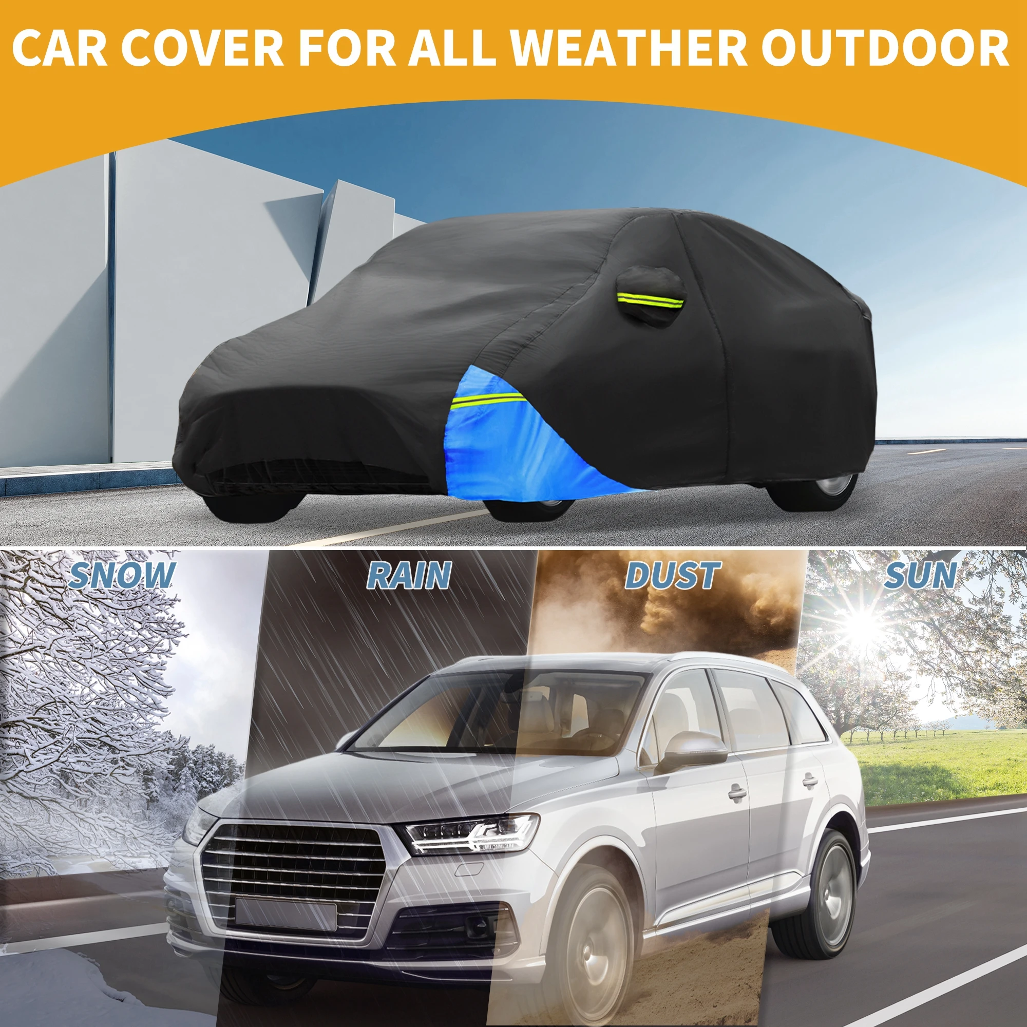 

Uxcell Car Cover Waterproof All Weather 210D, Uv Sun Rain Protection, for Tesla Model 3 with Left Side Zipper, Black & Blue