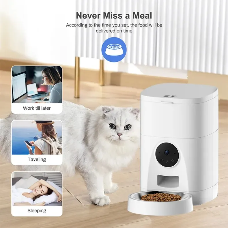 Mangeoire automatique intelligente pour animaux de compagnie avec caméra HD 1080p, connexion WiFi, alimentation 5V pour contrôler le distributeur de bols de nourriture pour chien et chat, nouvelle mangeoire intelligente