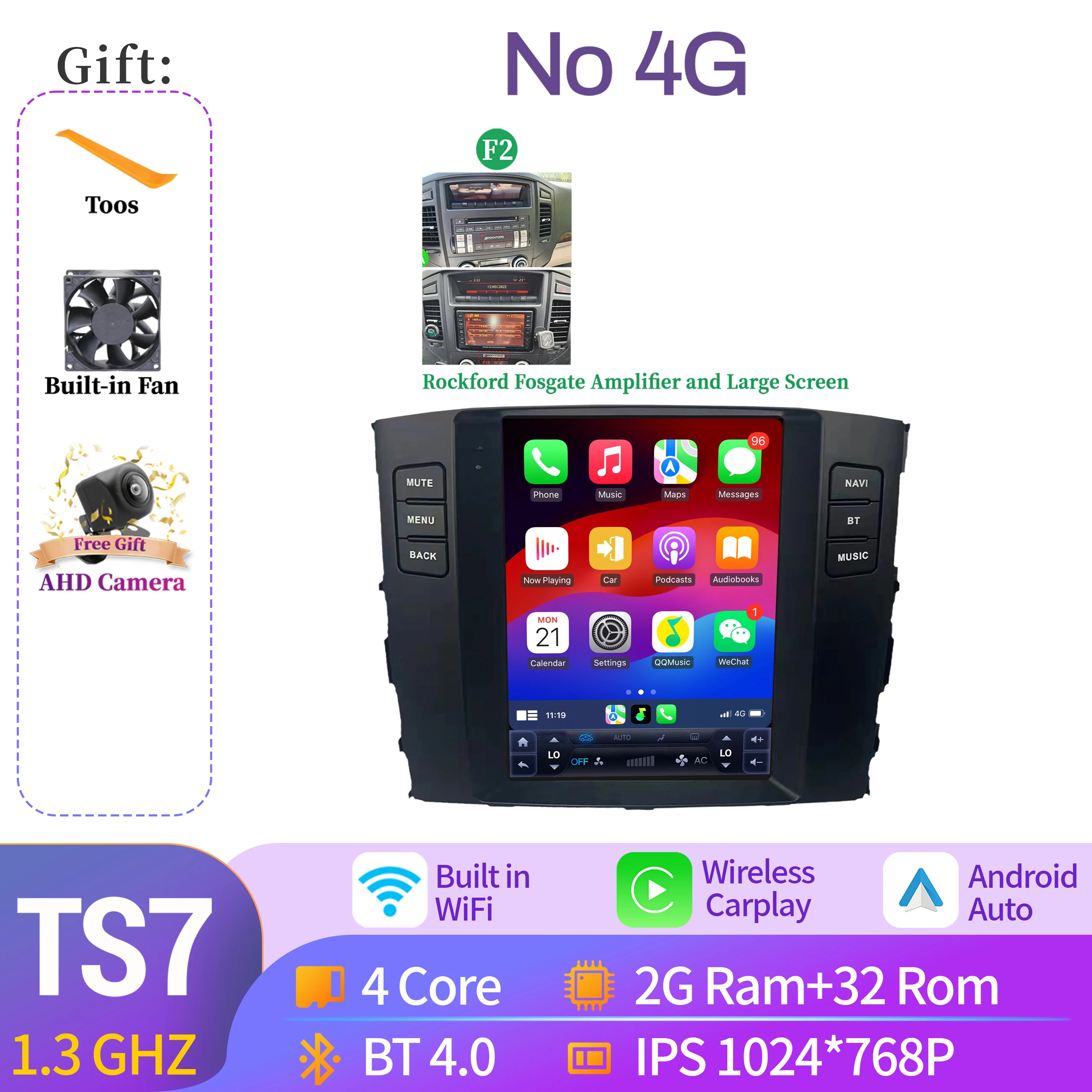 9.7 "Voor Mitsubishi Pajero 4 V80 V90 2006-2014 Autoradio Navigatie Voor Auto Multimedia Speler Navigatie Android 14 QLED Scherm