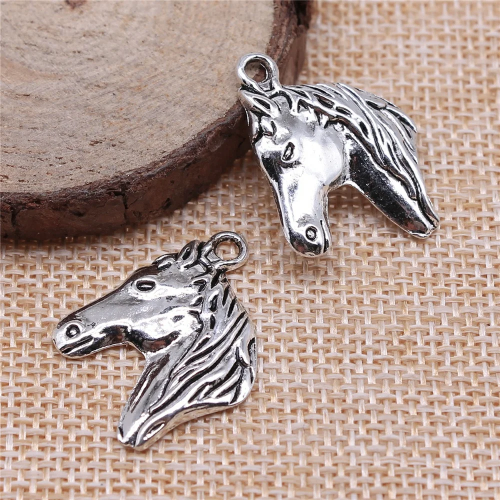 WYSIWYG 10pcs Charms Steed Horse Head 28x22mm Antique Making Pendant Vintage Tibetan Bronze Silver Color DIY Handmade Jewelry