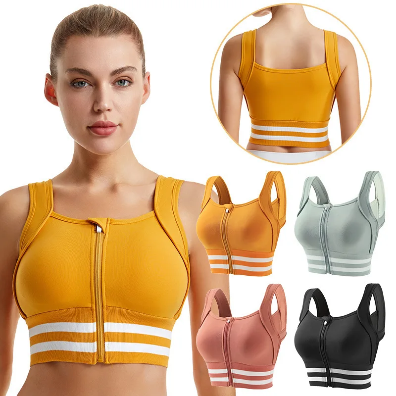 High Strength Sports Bra Yoga Shock-Proof Underwear Front Zipper Running Fitness Beauty Back Gather Anti-Sagging Vest Women