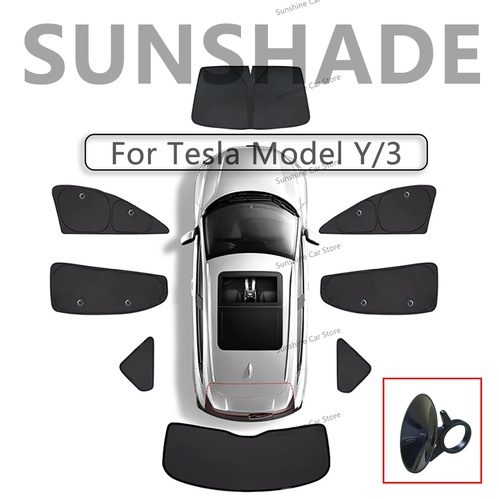 New Car Side Window Sunshade with Suction Cups Front Rear Windshield Privacy Shield for Tesla Model 3 Model Y Frameless Windows