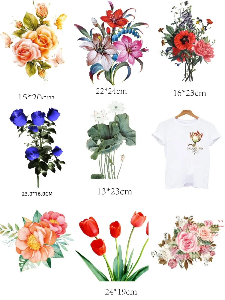 Rose Flower Watercolor Lotus Patches on Clothes Iron-on Transfers for Clothing Stickers Thermoadhesive Patch for Jacket Applique