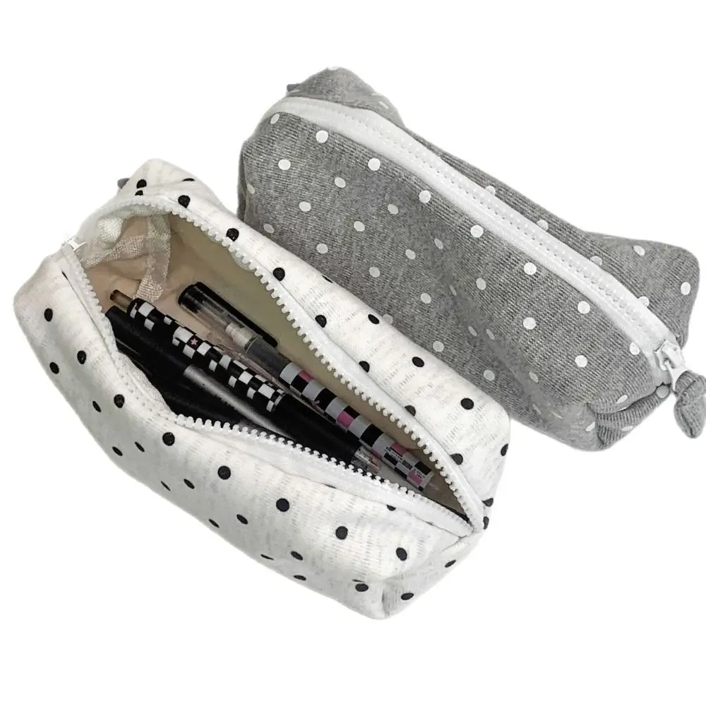 Estuche multifuncional para lápices con diseño de lunares, bolsa de maquillaje de gran capacidad, organizador de bolígrafos portátil y bonito para estudiantes
