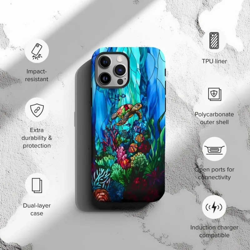 Sea Turtle Coral Reef Faux Phone Case For IPHONE 16 15PRO MAX 14 13 12 11 Acrylic TPU Two in one magnetic Phone Cases