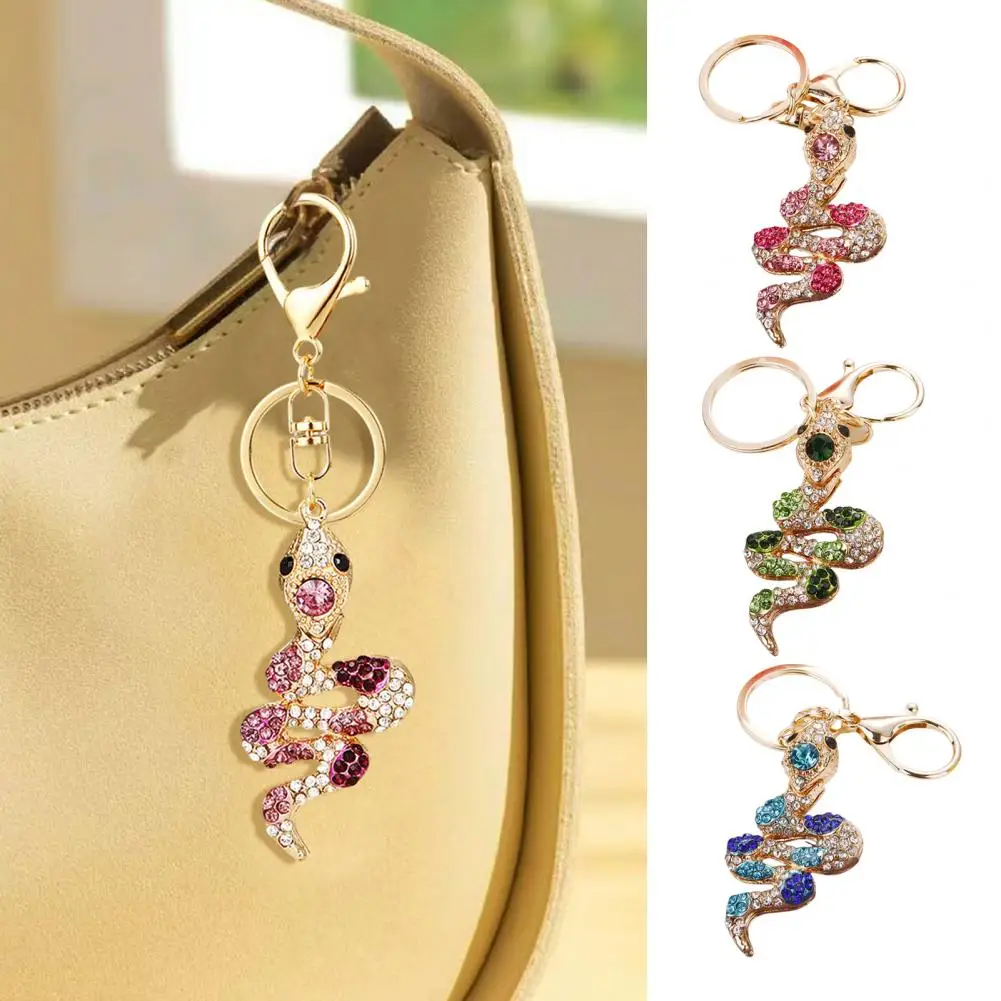 Snake Shape Key Ring Rhinestone Snake Keychain for Car Bag Decorative Key Ring Holder with Shiny Rhinestones Luggage Key Chain