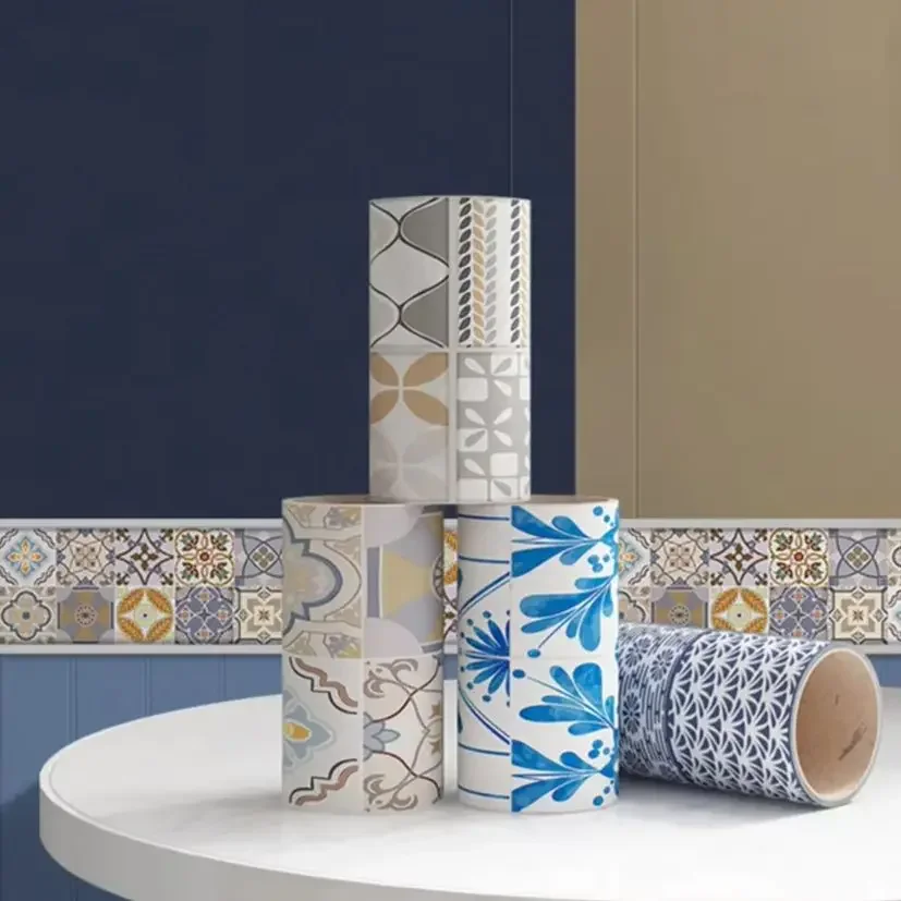 Bathroom Waist Line Wall Stickers Waterproof Peel Stick Art Mural Backsplash Kitchen Office Skirting Line Decorative Wallpaper