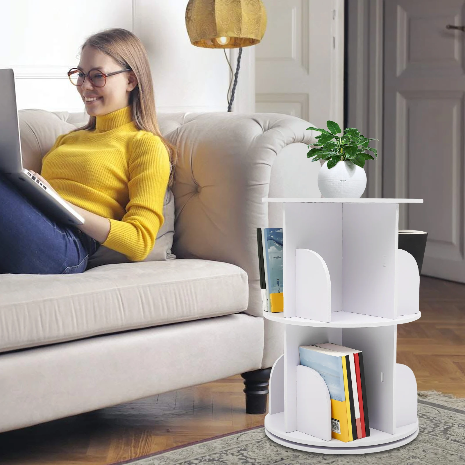 

Двухуровневая вращающаяся книжная полка с 8 отделениями, регулируемая, для спален и гостиных