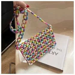 Summer Small Bag New 2023 Candy Color Envelope Bag Hand Made Hollow Woven Shoulder Bag