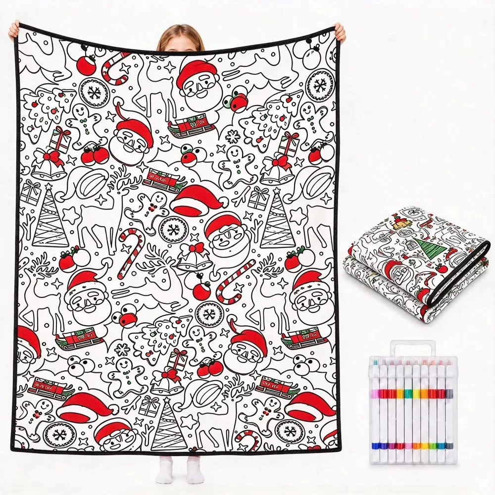 Blanket Markers Set Christmas Tree Gingerbread Wreath Pattern Unfinished Flannel Fleece Throw Craft Kit