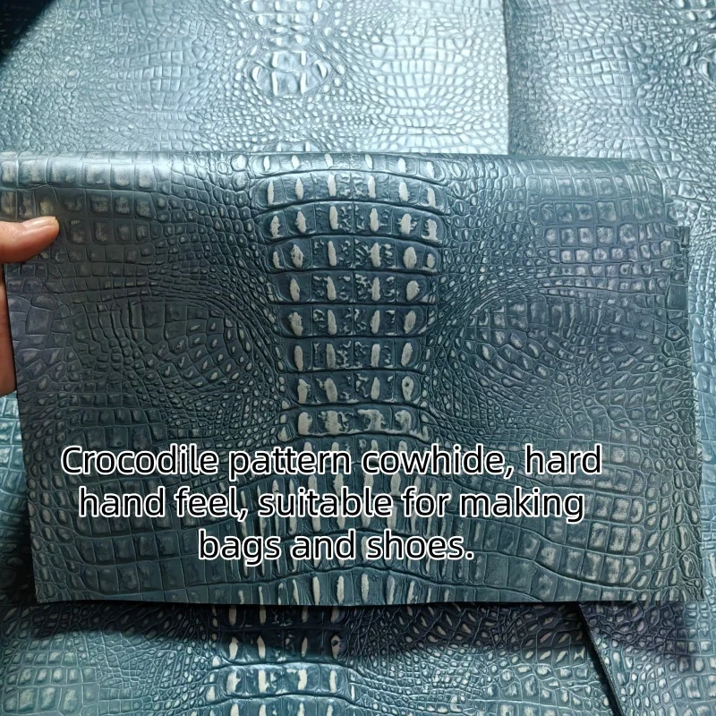 1.5Mm Blue-Gray Crocodile Grain Cowhide, Top-Grain Genuine Leather, Hand Diy For Bags, Cut From Whole Hide