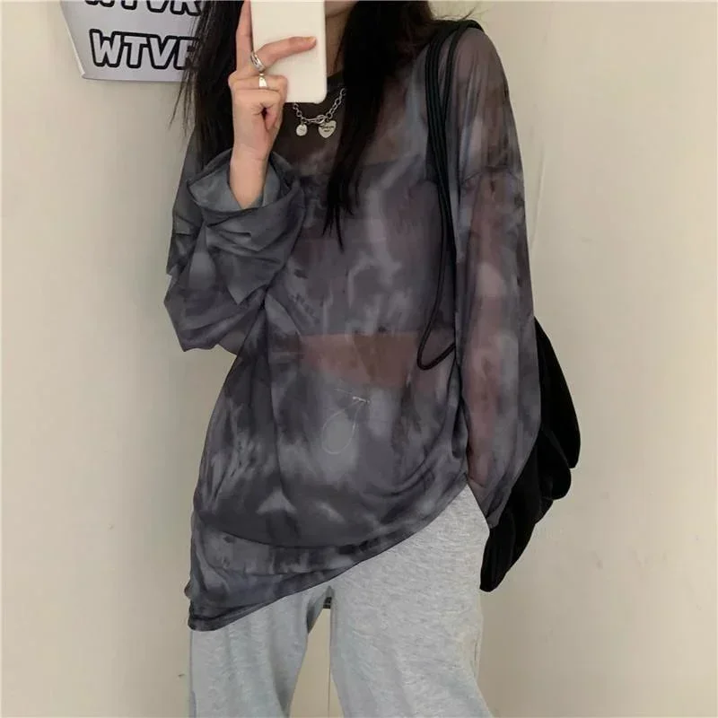 T-Shirts Women Tie Dye Casual Trendy Elegant Sun-proof Sexy Ladies Tees Teens Sheer Tops Summer Hot Selling Beach Simple Cozy