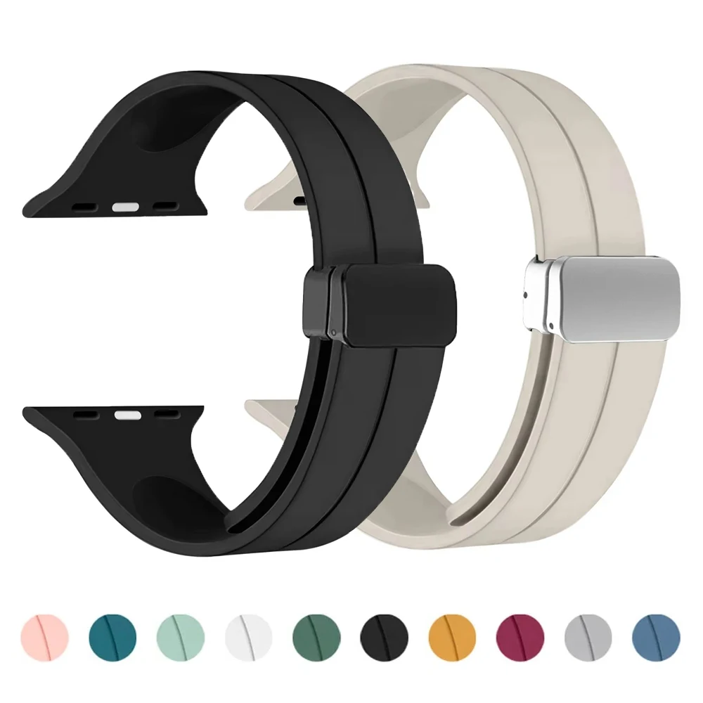 Silicone Strap For Apple watch Band 45mm 44mm 41mm 49mm 42mm 46mm Magnetic Bracelet correa iWatch Series 9 8 10 7 SE 6 5 Ultra 2