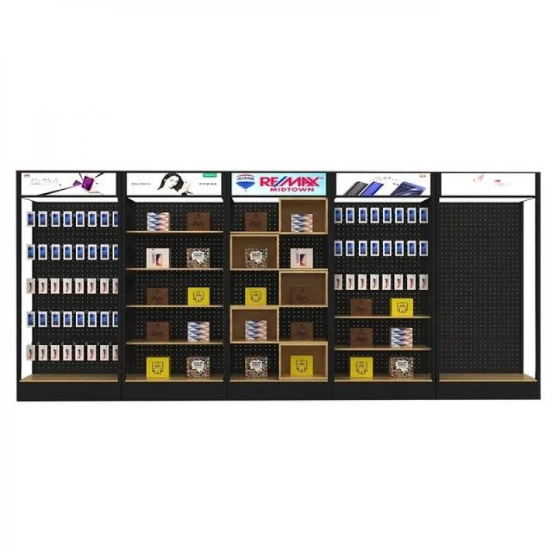

custom.Cell Phone Store Wall Cabinet Metal Display Stand Rack with Hanging Hooks for Hanging Mobile Phone Accessories