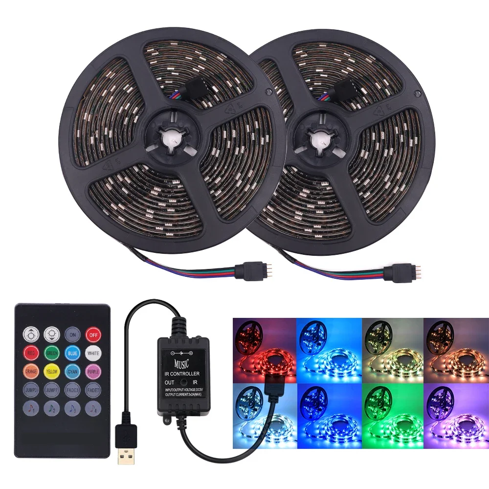 USB Music LED Strip Light 30LEDs/m 60LEDs/m 5050 RGB Music Controller Sound Sensor with RF Remote IP21 IP65 LED Strip Light DC5V