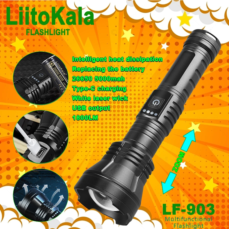 

LiitoKala LF-903 Белый лазерный фонарик 1800LM, масштабируемый, тактический, для экстренного кемпинга на открытом воздухе