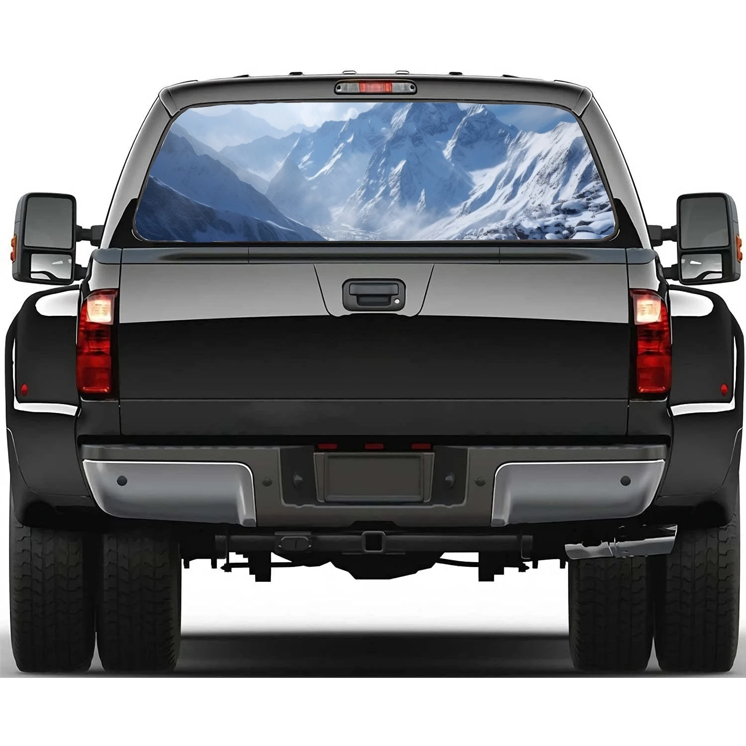 Snow Covered Mountain Car Rear Window Decal Fit Pickup,Truck,Car Universal See Through Perforated Back Windows Vinyl Sticker