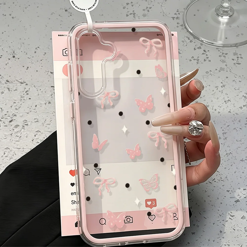 Cute Pink Bow Soft Phone Case For Samsung A57 A17 A07 A37 S26 Ultra S25 S24 A36 A56 A26 A16 Candy Color 2 IN 1 Transparent Cover - view 4