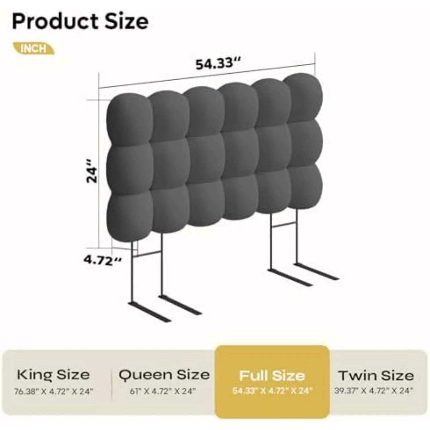 Full Cloud-Shaped Upholstered Headboard, Teddy Fleece Grey | Cloud bubble tufted design, 8-14