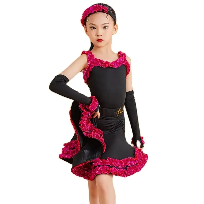 Vestidos de actuación de baile latino para niños, trajes divididos para niñas, disfraces de competición, ropa profesional de baile latino, SL10495