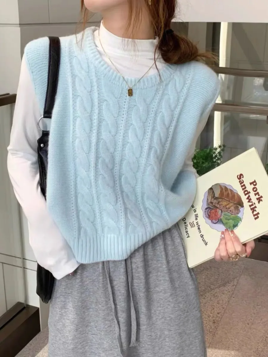 

S-L New women's 100% wool vest computer knitted O-neck sleeveless sweater autumn and winter short jacket women's pullover vest