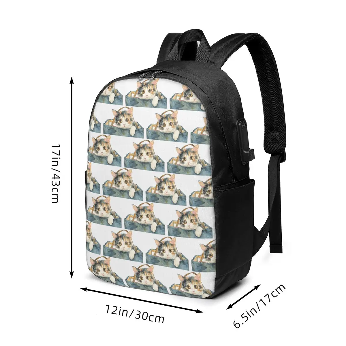 Kawaii Cartoon Cat In Bag Print Backpack Travel Notebook Bag Computer College Student School Bag Laptop Shoulder Bags Men Women