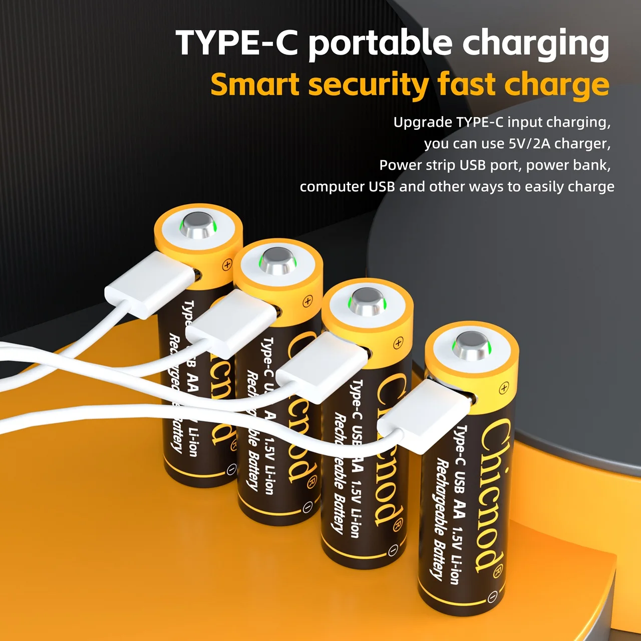 Zestaw akumulatorów litowych Chicnod AA AAA 1.5V 3800mWh 814mWh, akumulatory Li-ion, szybkie ładowanie USB Type-C, inteligentna ochrona.