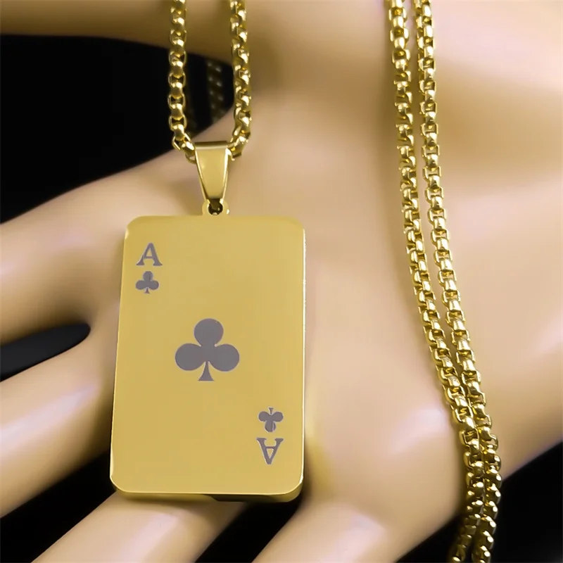 Punk Poker Pflaume Blüte eine Anhänger Halskette für Frauen/Männer Edelstahl Gold Farbe HipHop Spielkarte Kette Schmuck NZZZ130-2 – Detail 15