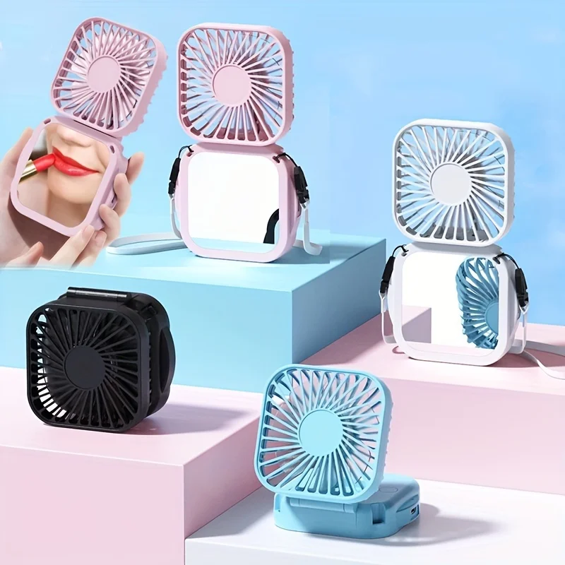 NEW Hanging Neck Fans With Vanity Mirror Outdoor Handheld Multifunction Fan Home Desktop Folding USB Rechargeable Mute Mini Fan