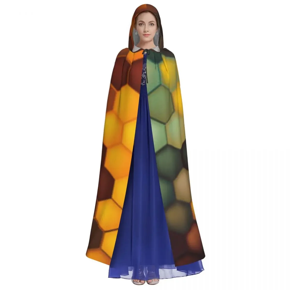 Adult Halloween Abstract Octagon Honeycomb Cloak Cape Hooded Medieval Costume Full Length Dress Coat