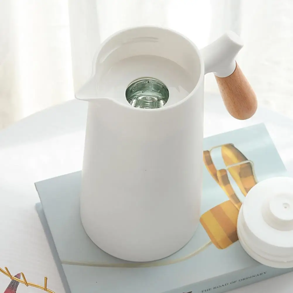 1000ml Thermal Flask with Wood Handle Vacuum Insulated Water Bottle Leak-proof Kettle Water Dispenser for Home Office Dorm