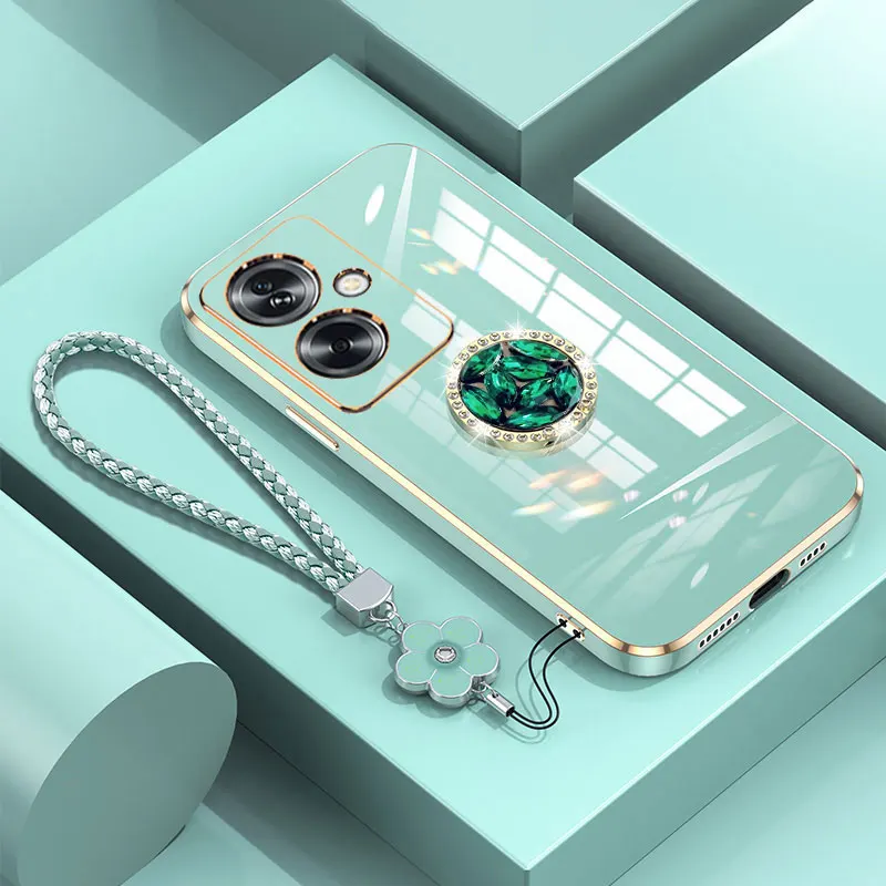 A79 5G Case Luxury Diamond Ring Cover For OPPO A79 5G A93 A38 4G Realme C33 C35 C55 Phone Case With Lanyard Plating Case A 79