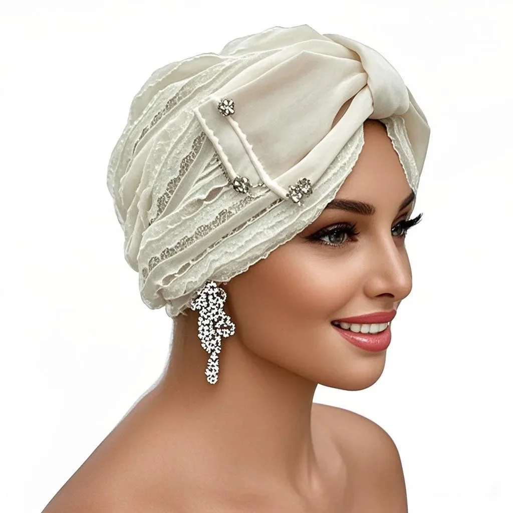 Summer Breathable Embroidery Lace Turban Cap for Women Head Wraps Bonnet Muslim Under Scarf Hat Chemo Hats Turbante Mujer