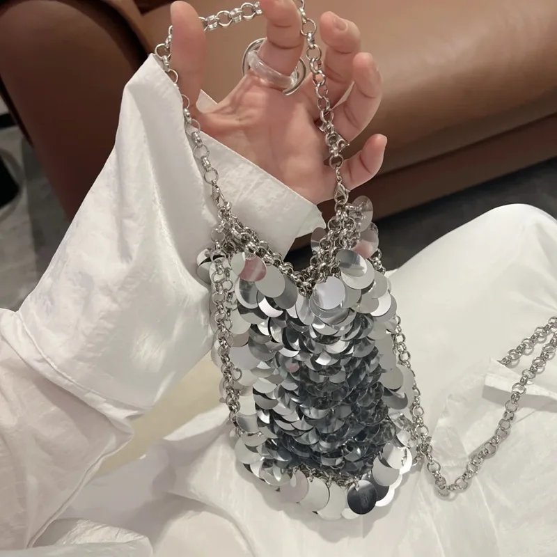 

Women Bag Sequins Handbags Silver Bag Women Small Tote Bag Bling Bling Fashion Lady Bucket Handbags Girls Glitter Purses