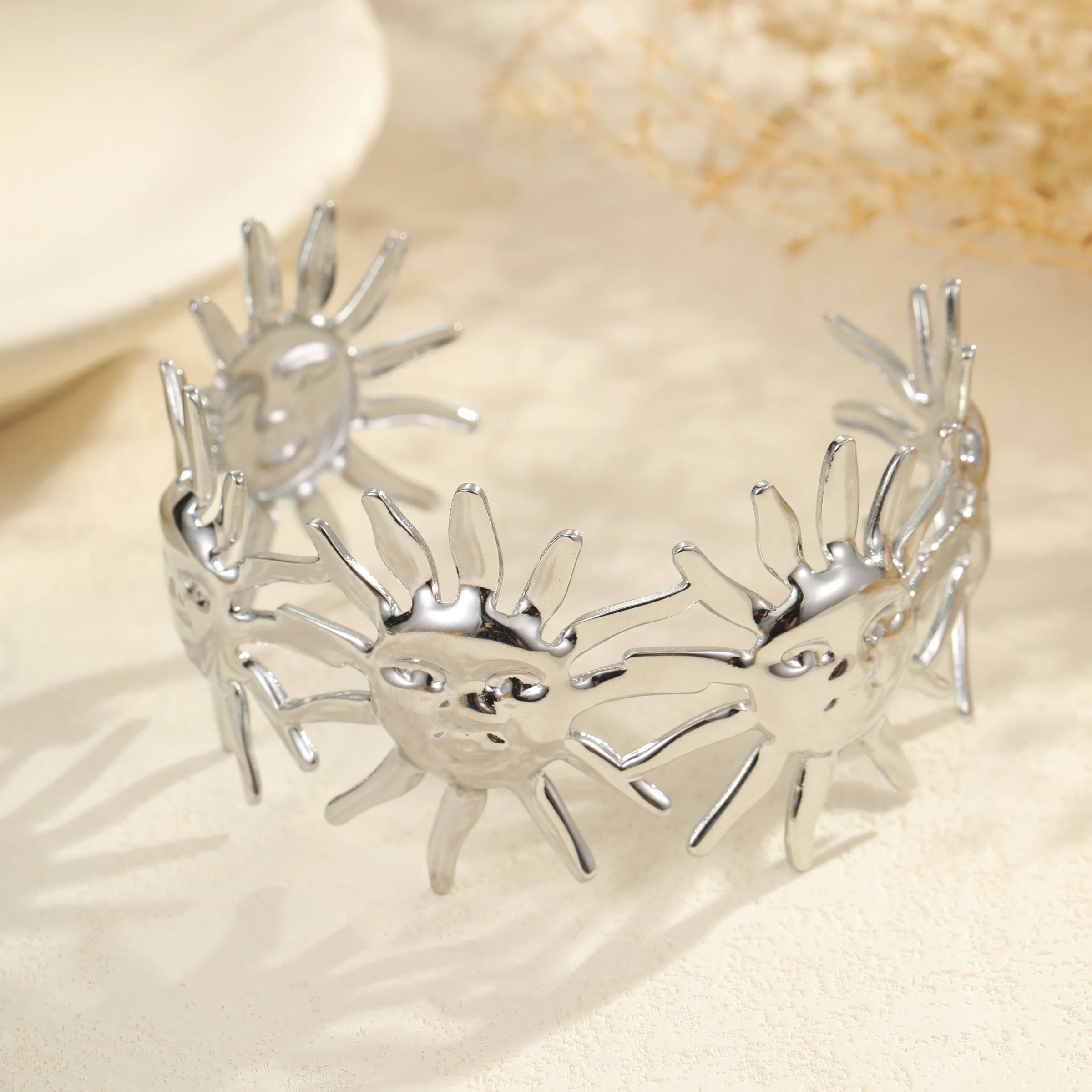 NIMAI Ocean Jewelry Design Freedom Sun Flower الفولاذ المقاوم للصدأ الذهب والفضة مقاوم للماء الإسورة الكفة سوار لقضاء عطلة #4