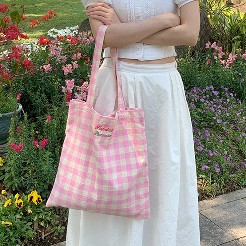 

Модная повседневная тканевая сумка в клетку с бантом и буквенным принтом, универсальные сумки на плечо