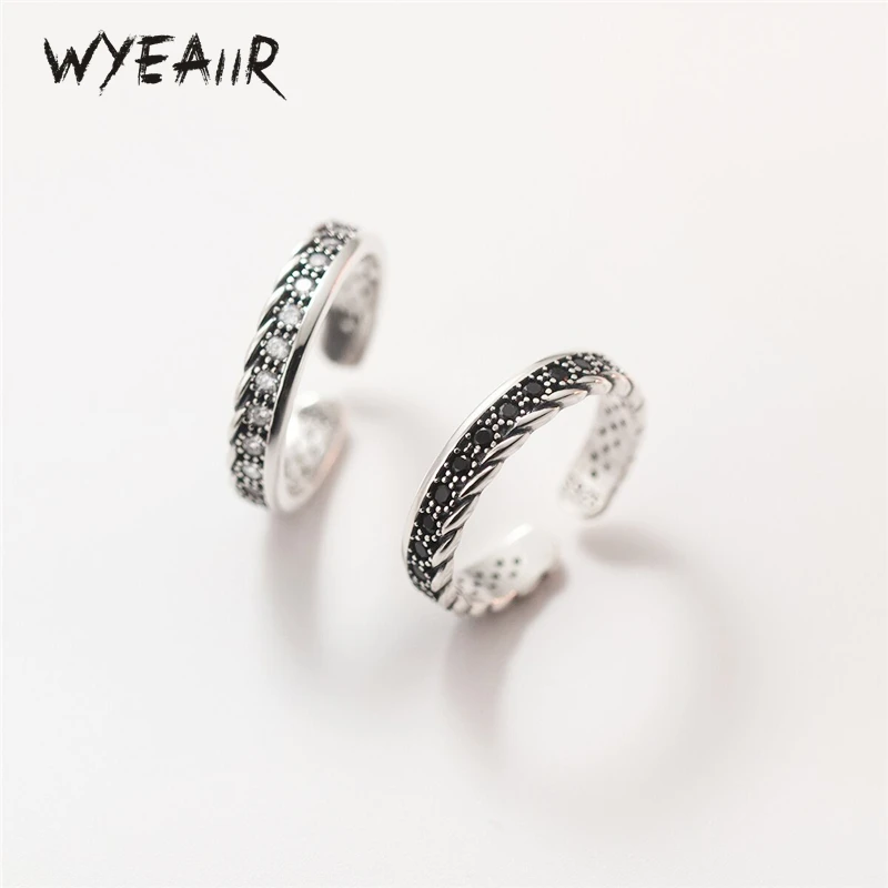 

WYEAIIR 925 Sterling Silver Retro Thai Silver Shiny Zircon Fine Jewelry Trend Resizable Opening Female Ring